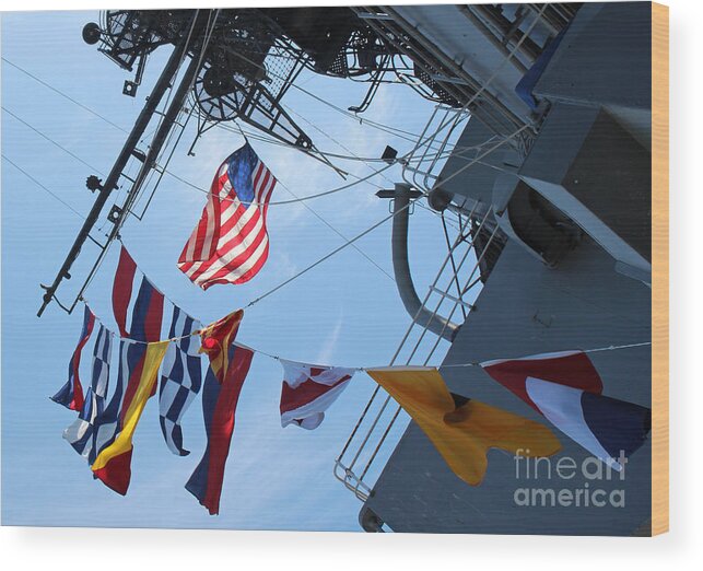Uss Midway Ship Wood Print featuring the photograph USS Midway Flag by Cheryl Del Toro