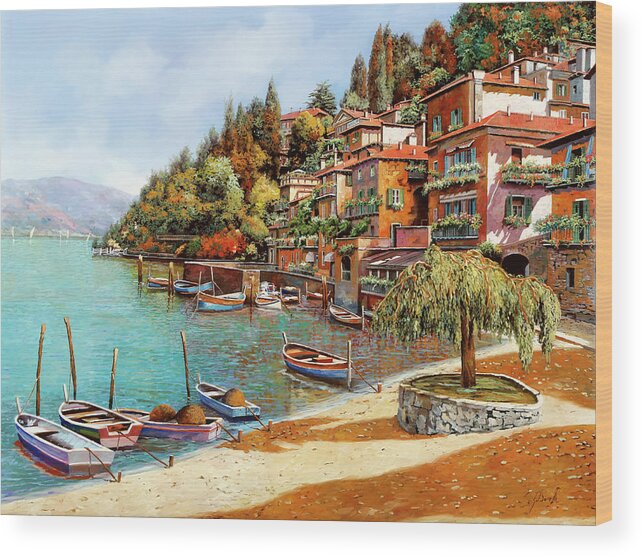 Lake Como Wood Print featuring the painting Varenna sul lago di como by Guido Borelli