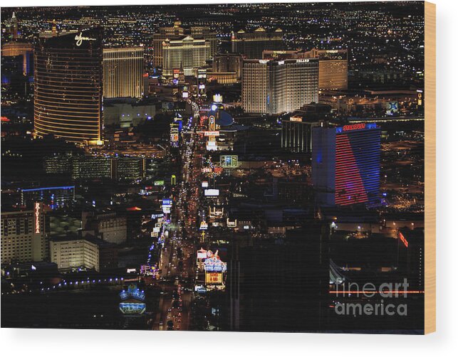 Travel Wood Print featuring the photograph Vegas Night Lights by Linda Phelps