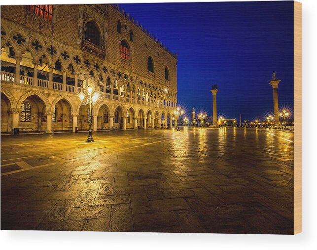 Venice Wood Print featuring the photograph Venice at Night by Lev Kaytsner