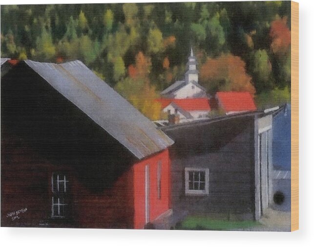 Old Village Wood Print featuring the pastel Vermont Again by John Brisson