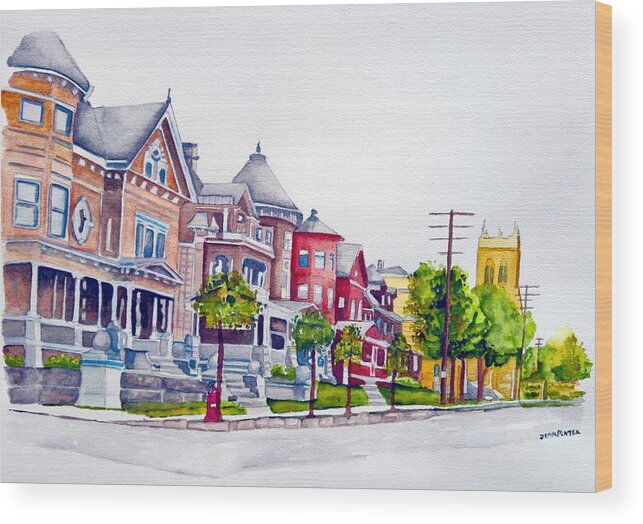 Watercolor Wood Print featuring the painting Victorian Fairmont, WV by Gerald Carpenter