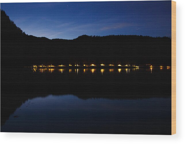Bled Lake Wood Print featuring the photograph View across Lake Bled at night by Ian Middleton