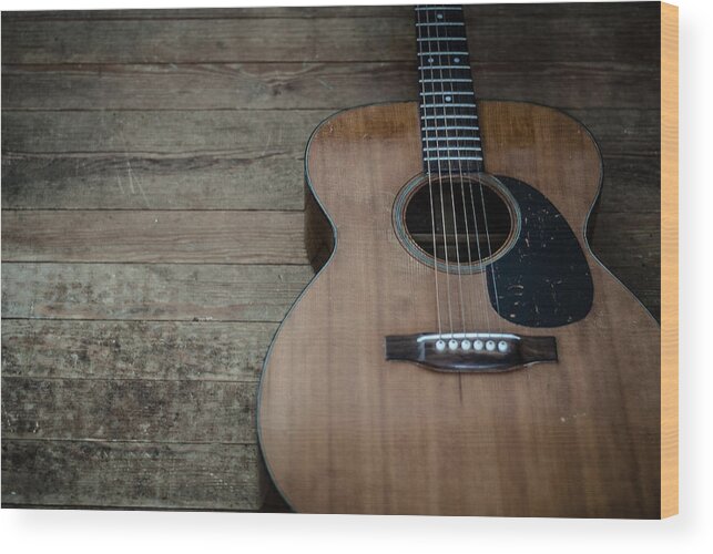 Guitar Wood Print featuring the photograph Vintage Acoustic Guitar by Tito Slack