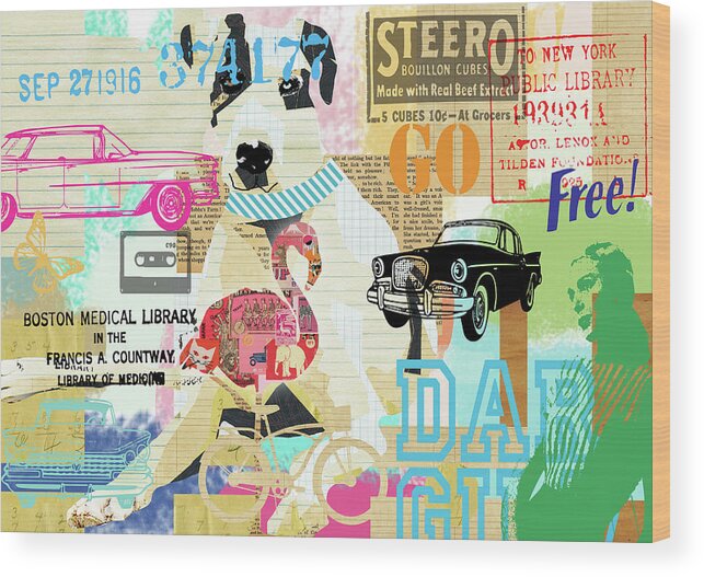 Vintage Collage Dane Wood Print featuring the mixed media Vintage Collage Dane by Claudia Schoen