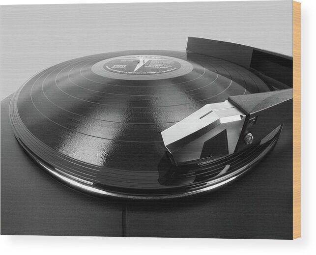 Turntable Wood Print featuring the photograph Vinyl LP and Turntable by Jim Hughes