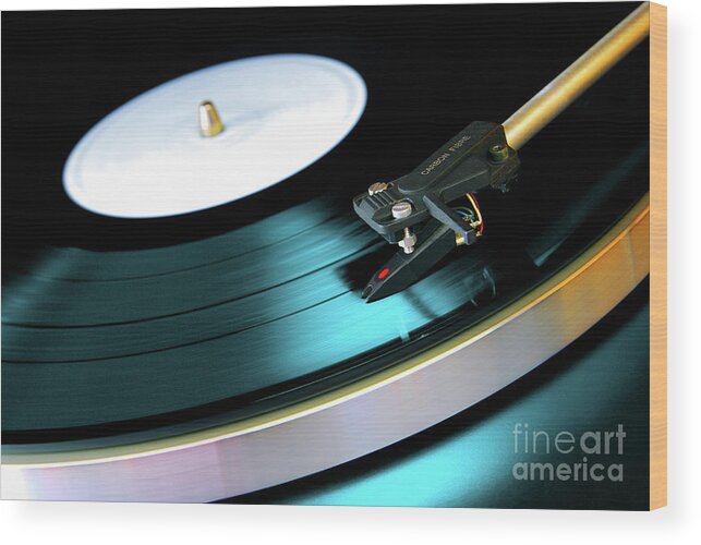 Abstract Wood Print featuring the photograph Vinyl Record by Carlos Caetano