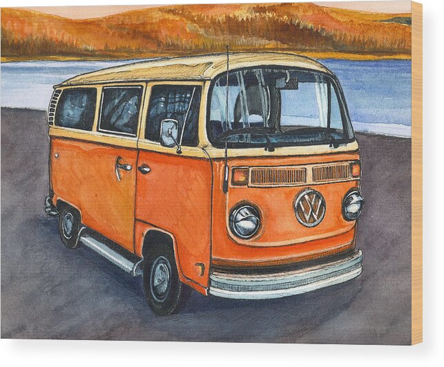 Volkswagon Bus Wood Print featuring the painting Ryan's Magic Bus by Katherine Miller
