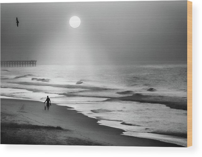 Beach Moon Wood Print featuring the photograph Walk Beneath The Moon by Karen Wiles