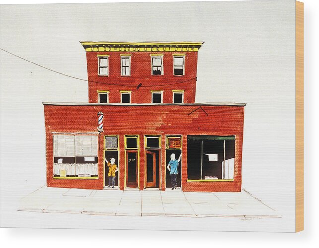 Barber Shops Wood Print featuring the painting Washington Street Barbers by William Renzulli