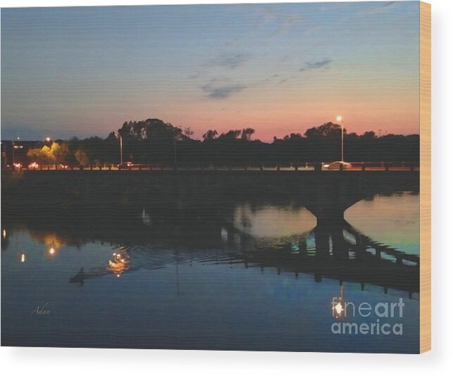 Watercolor Effect Wood Print featuring the photograph Watercolor Sunset Over Lamar Street Bridge Austin Texas by Felipe Adan Lerma