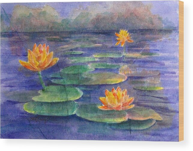 Waterlily Wood Print featuring the painting Waterlilies2 by Suzanne Krueger