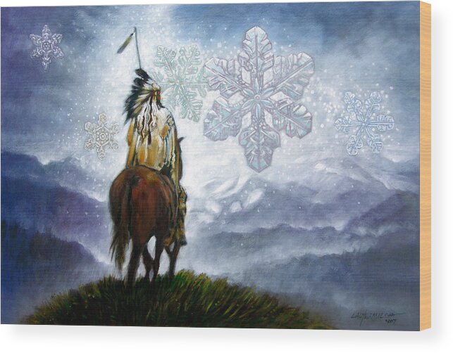 American Indian Wood Print featuring the painting We Vanish Like the Snow Flake by John Lautermilch