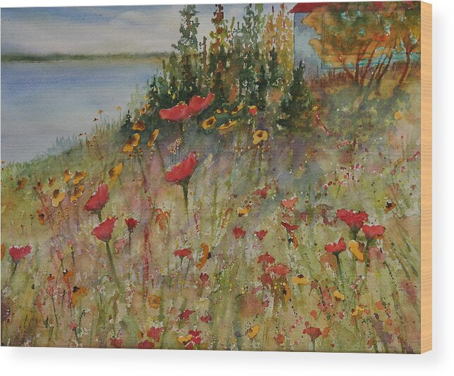 Nature Wood Print featuring the painting Wendy's Wildflowers by Ruth Kamenev