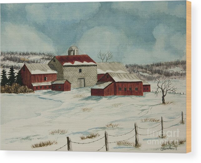 Winter Scene Paintings Wood Print featuring the painting West Winfield Farm by Charlotte Blanchard