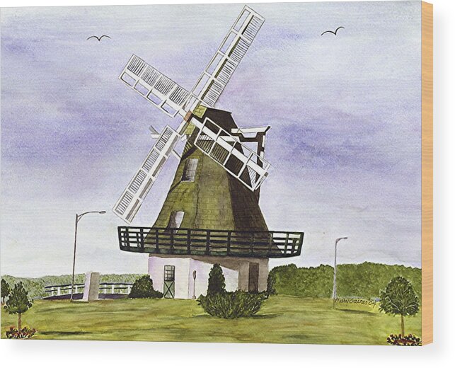 Windmills Wood Print featuring the painting Windmill at City Beach by Mary Gaines