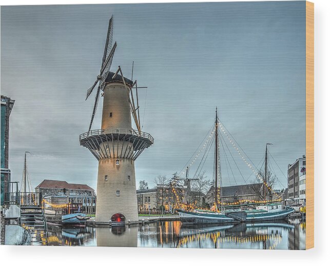 Windmill Wood Print featuring the photograph Windmill The Camel Schiedam by Frans Blok