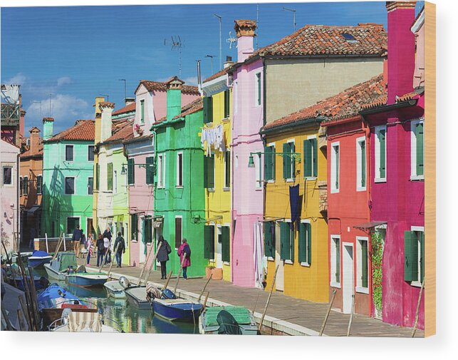 Burano Wood Print featuring the photograph Wonderful colored houses in Burano Venice Italy by Matthias Hauser