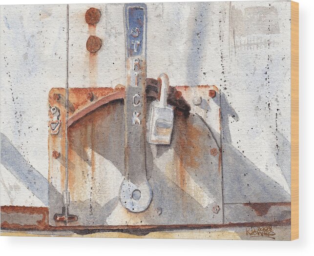 Semi Wood Print featuring the painting Work Trailer Lock Number One by Ken Powers