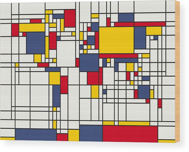 Cartography Wood Print featuring the digital art World Map Abstract Mondrian Style by Michael Tompsett