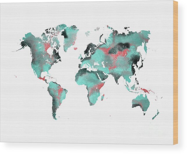 Map Of The World Wood Print featuring the digital art World map art 85 by Justyna Jaszke JBJart