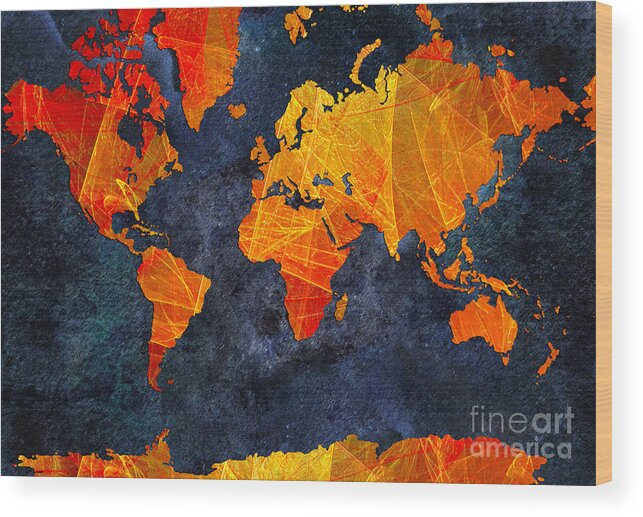 Abstract Wood Print featuring the digital art World Map - Elegance Of The Sun - Fractal - Abstract - Digital Art 2 by Andee Design