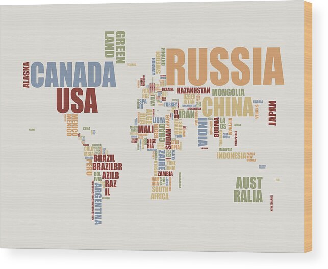 World Map Wood Print featuring the digital art World Map in Words 2 by Michael Tompsett