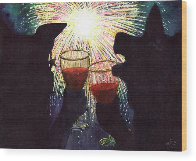 Fireworks Wood Print featuring the painting WOW by Catherine G McElroy