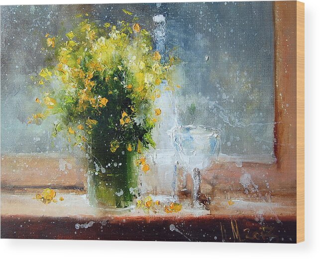 Russian Artists New Wave Wood Print featuring the painting Yellow Flowers by Igor Medvedev