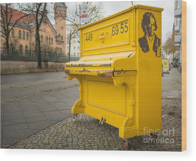 Beethoven Wood Print featuring the photograph Yellow Piano Beethoven as Seen in Berlin by Jivko Nakev