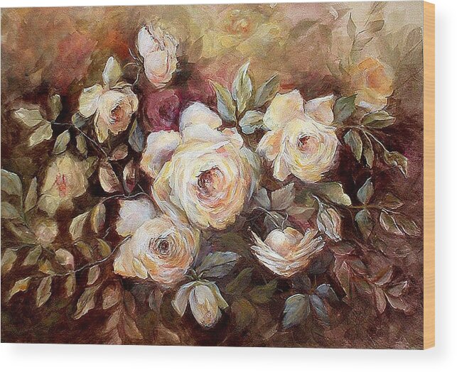Flowers Wood Print featuring the painting Yellow Roses by Patricia Rachidi