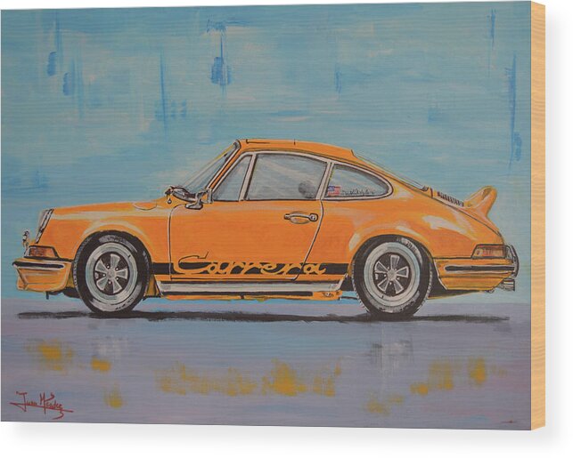 911 Wood Print featuring the painting Yellow Scarab by Juan Mendez