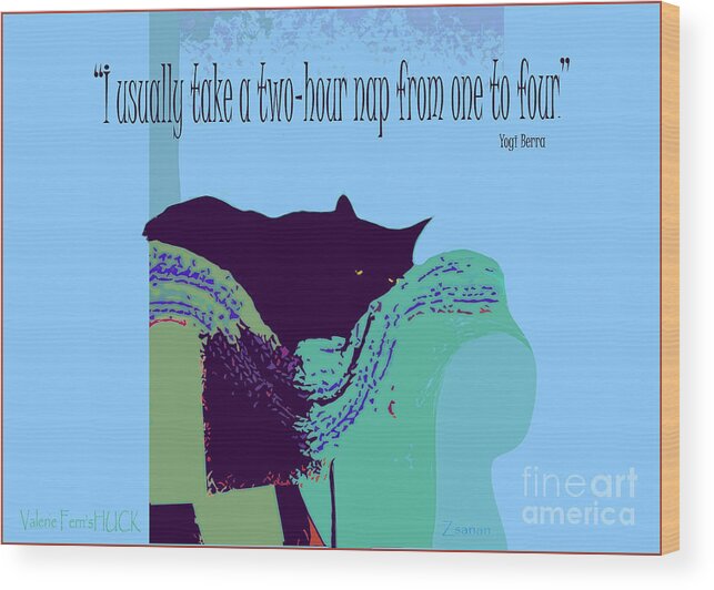 Cat Wood Print featuring the mixed media Yogi Cat Nap by Zsanan Studio