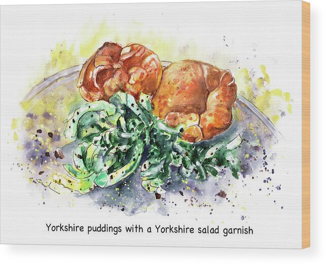 Food Wood Print featuring the painting Yorkshire Puddings With Yorkshire Salad Garnish by Miki De Goodaboom