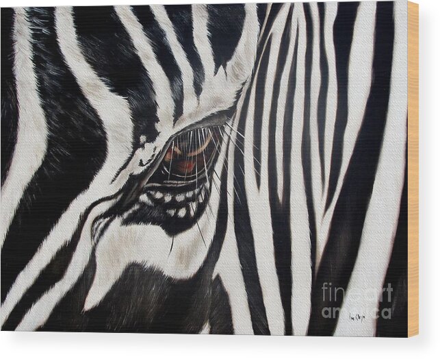 Zebra Wood Print featuring the painting Zebra Eye by Ilse Kleyn