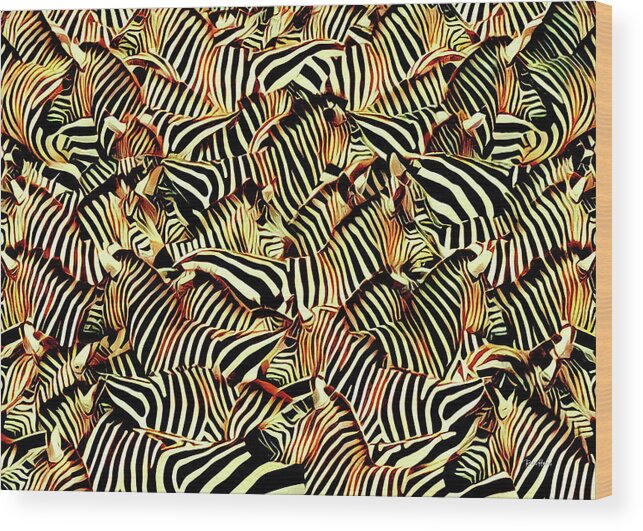 Zebra Wood Print featuring the digital art Zebras by Russ Harris