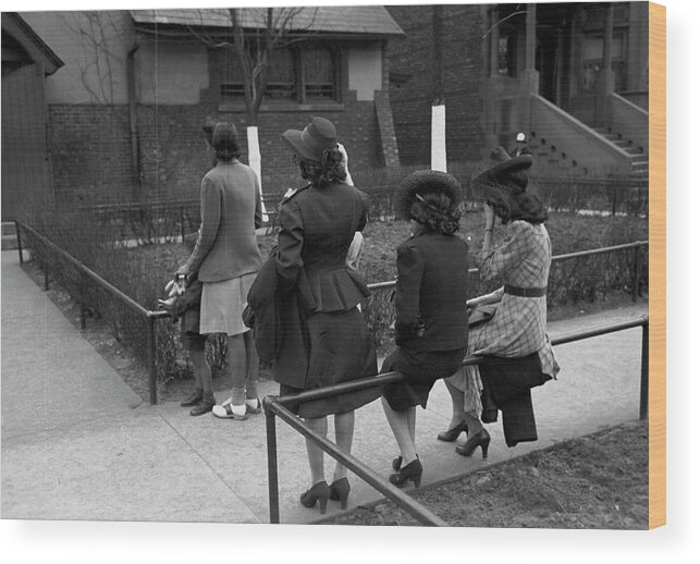 African Wood Print featuring the painting African American Girls waiting for Episcopal Church to end so they can see the processional, South Side of Chicago, Illinois #1 by 