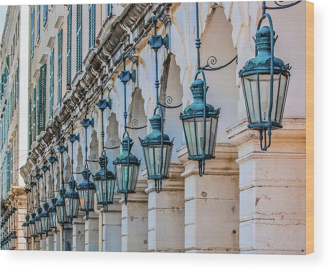 Arch Wood Print featuring the photograph Arches and Lamps in Greece #1 by Darryl Brooks