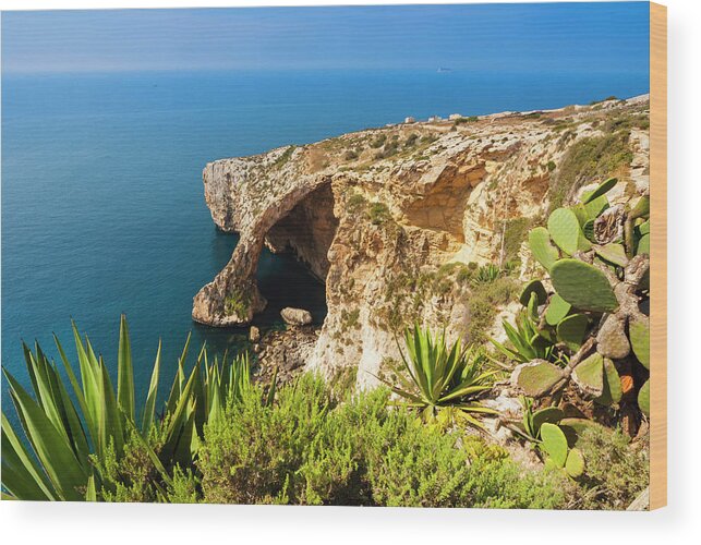 Scenics Wood Print featuring the photograph Blue Grotto, Malta #1 by Nico Tondini