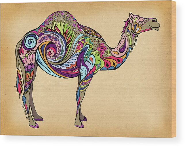 Camel Wood Print featuring the painting Camel #1 by Green Girl Canvas