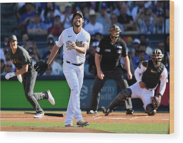 Defeat Wood Print featuring the photograph Clayton Kershaw And Shohei Ohtani #1 by Kevork Djansezian