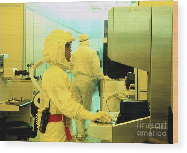 Computer Chip Wood Print featuring the photograph Clean Room Used For Computer Chip Production. #1 by Dr Jurgen Scriba/science Photo Library