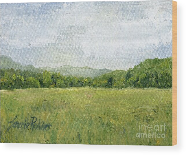 Pastures Wood Print featuring the painting Fields Meet Mountains by Laurie Rohner