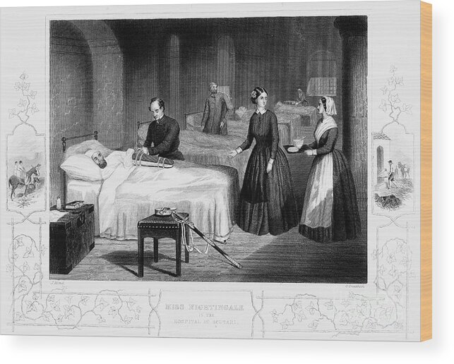Engraving Wood Print featuring the drawing Florence Nightingale In The Hospital #1 by Print Collector
