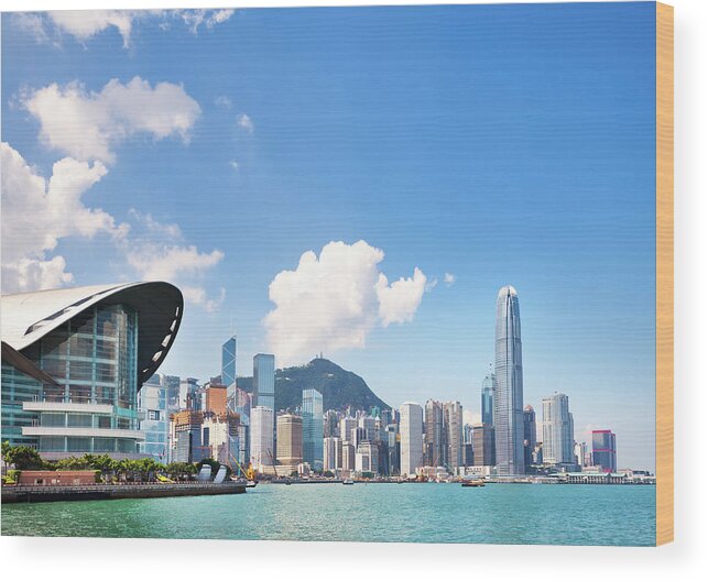 Chinese Culture Wood Print featuring the photograph Hong Kong Skyline #1 by Tomml