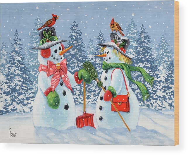 Snowman Wood Print featuring the painting Howdy Neighbour #1 by Richard De Wolfe
