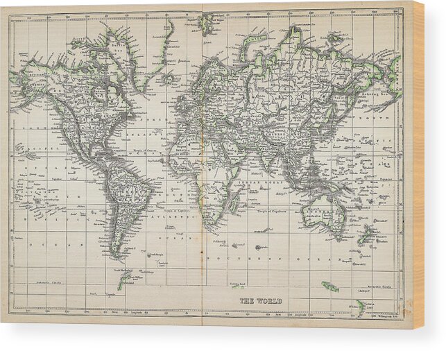 Globe Wood Print featuring the digital art Map Of The World 1855 #1 by Thepalmer