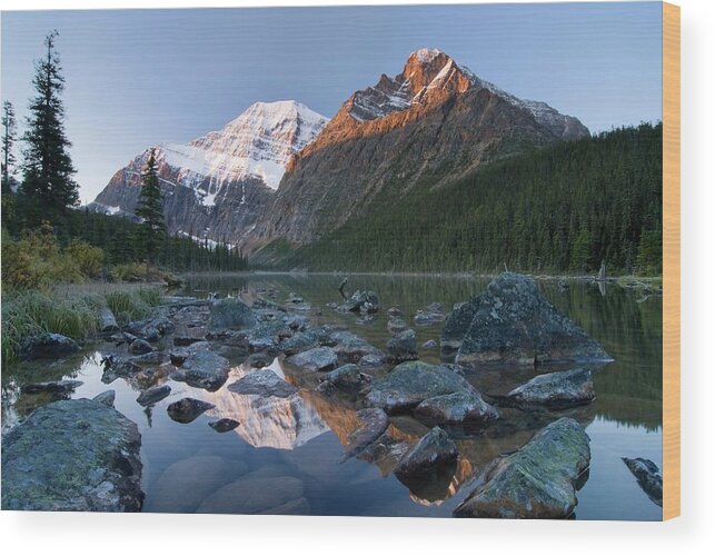 Tranquility Wood Print featuring the photograph Mount Edith Cavell, Cavell Lake, Jasper #1 by Design Pics / Philippe Widling