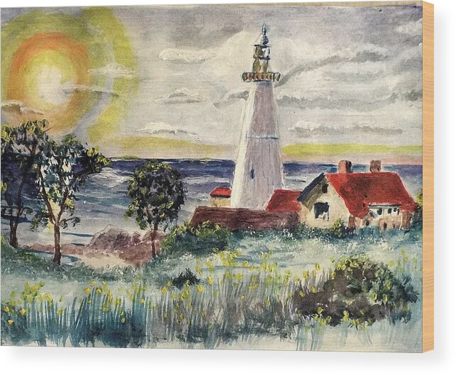 Landscape Wood Print featuring the photograph New England Lighthouse #1 by Charles Ray