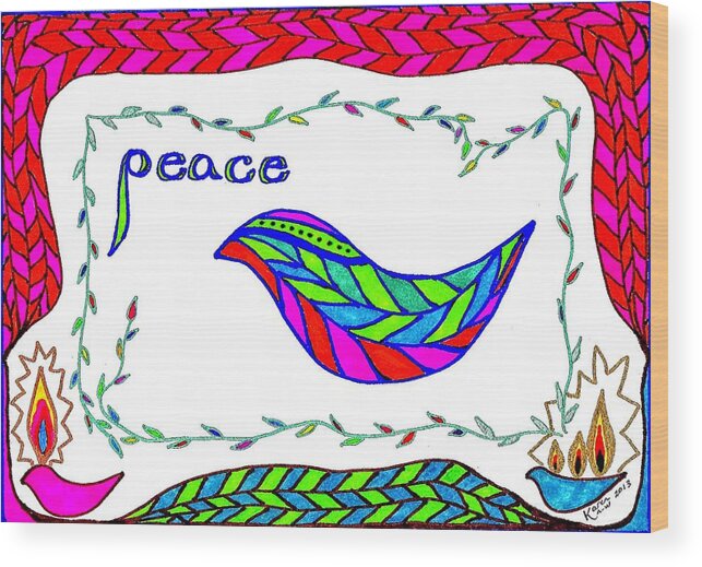 Peace Wood Print featuring the drawing Peace by Karen Nice-Webb